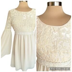 Flying‎ Tomato Babydoll Dress Velvet Embossed Flare Sleeves SMALL Angel Fairy